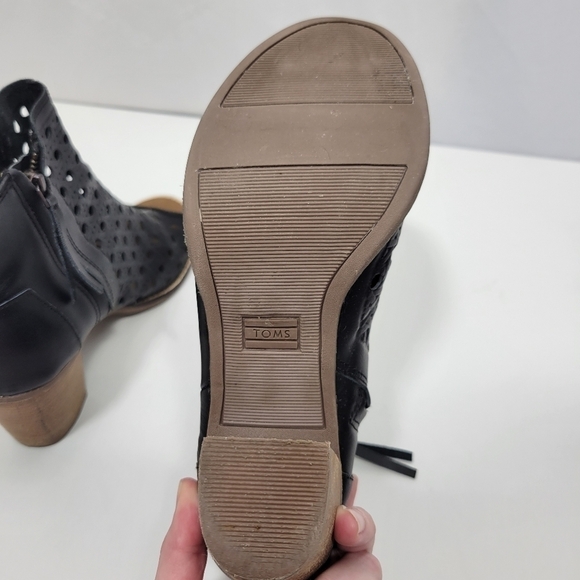 Toms Black Majorca Basketweave Women's  8 1/2 Peep Toe Boot - Picture 10 of 12